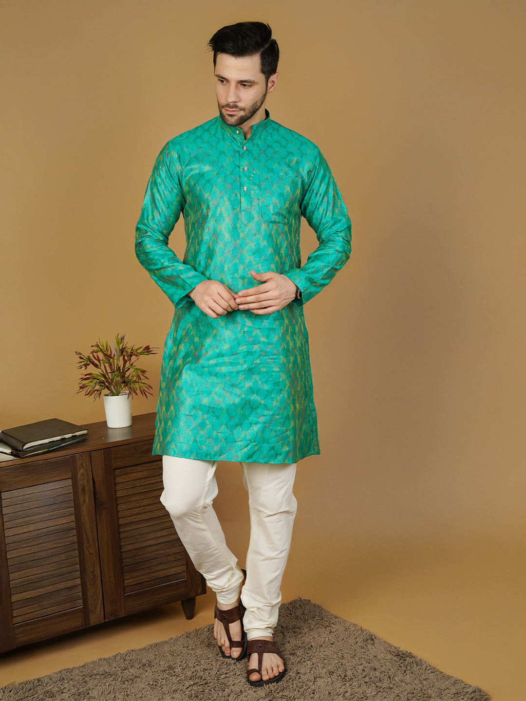 Banarasi Cotton Green Kurta
