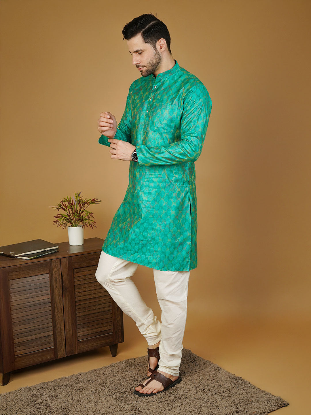 Banarasi Cotton Green Kurta
