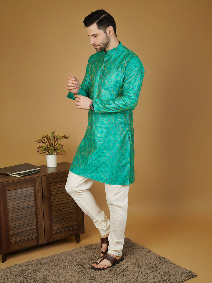 Banarasi Cotton Green Kurta