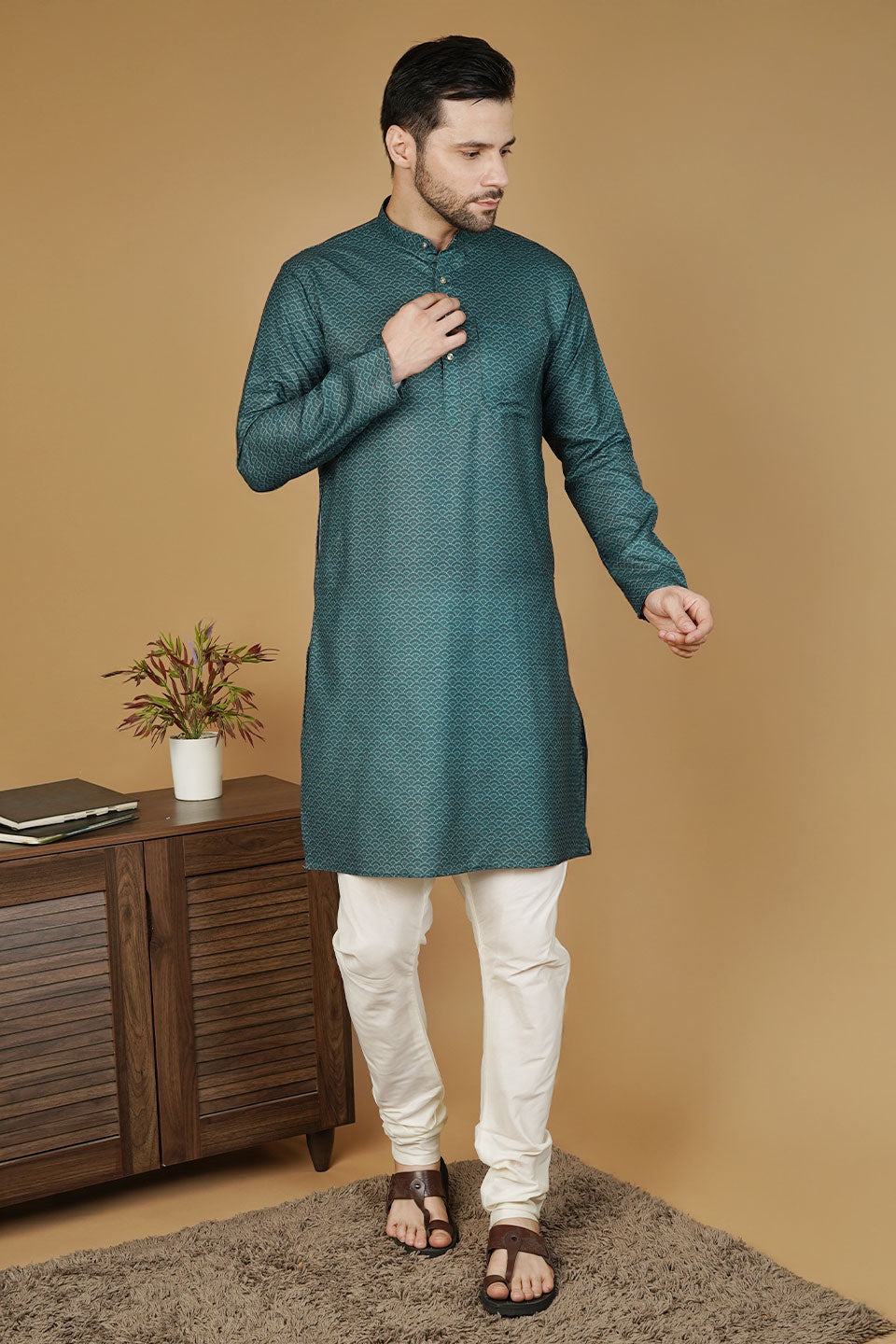 Cotton Printed Green Kurta