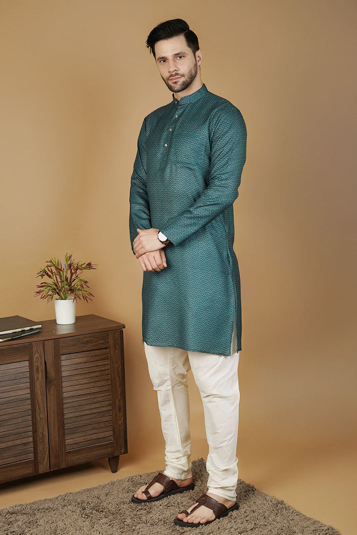 Cotton Printed Green Kurta