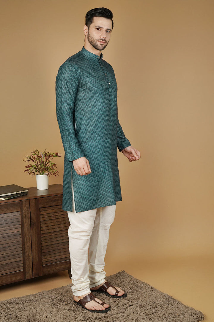 Cotton Printed Green Kurta