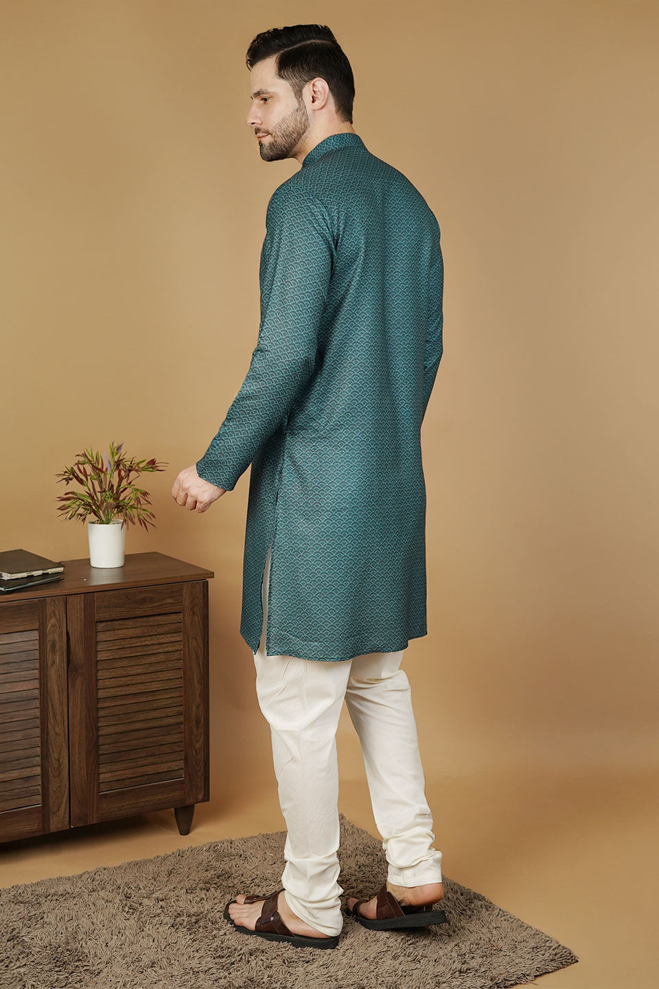 Cotton Printed Green Kurta