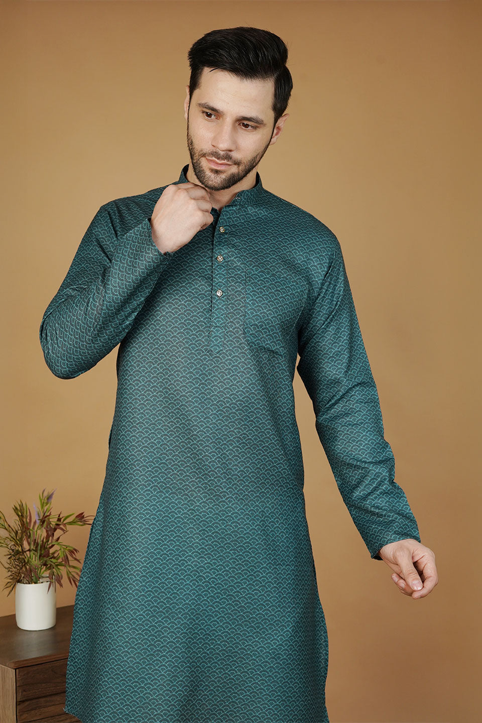 Cotton Printed Green Kurta