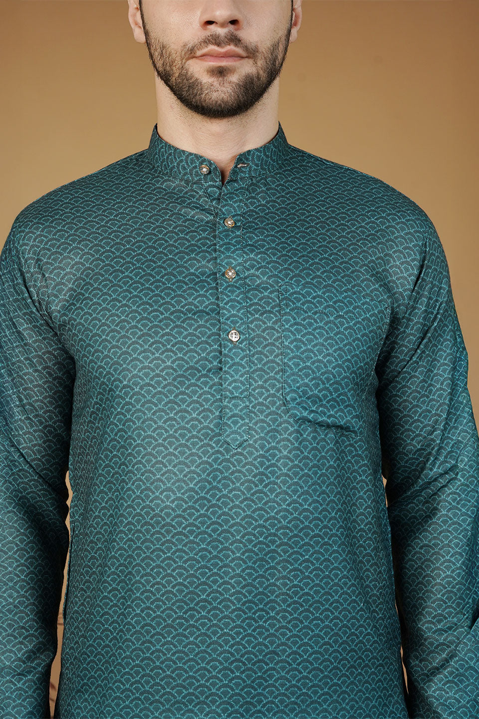 Cotton Printed Green Kurta
