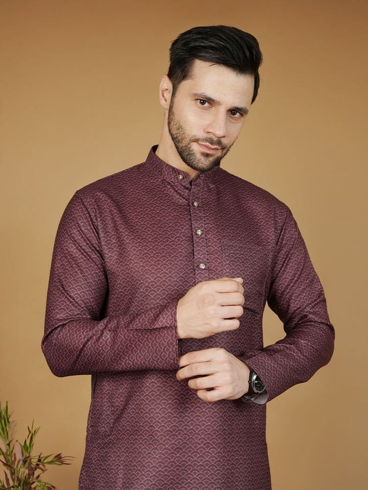 Cotton Printed Red Kurta