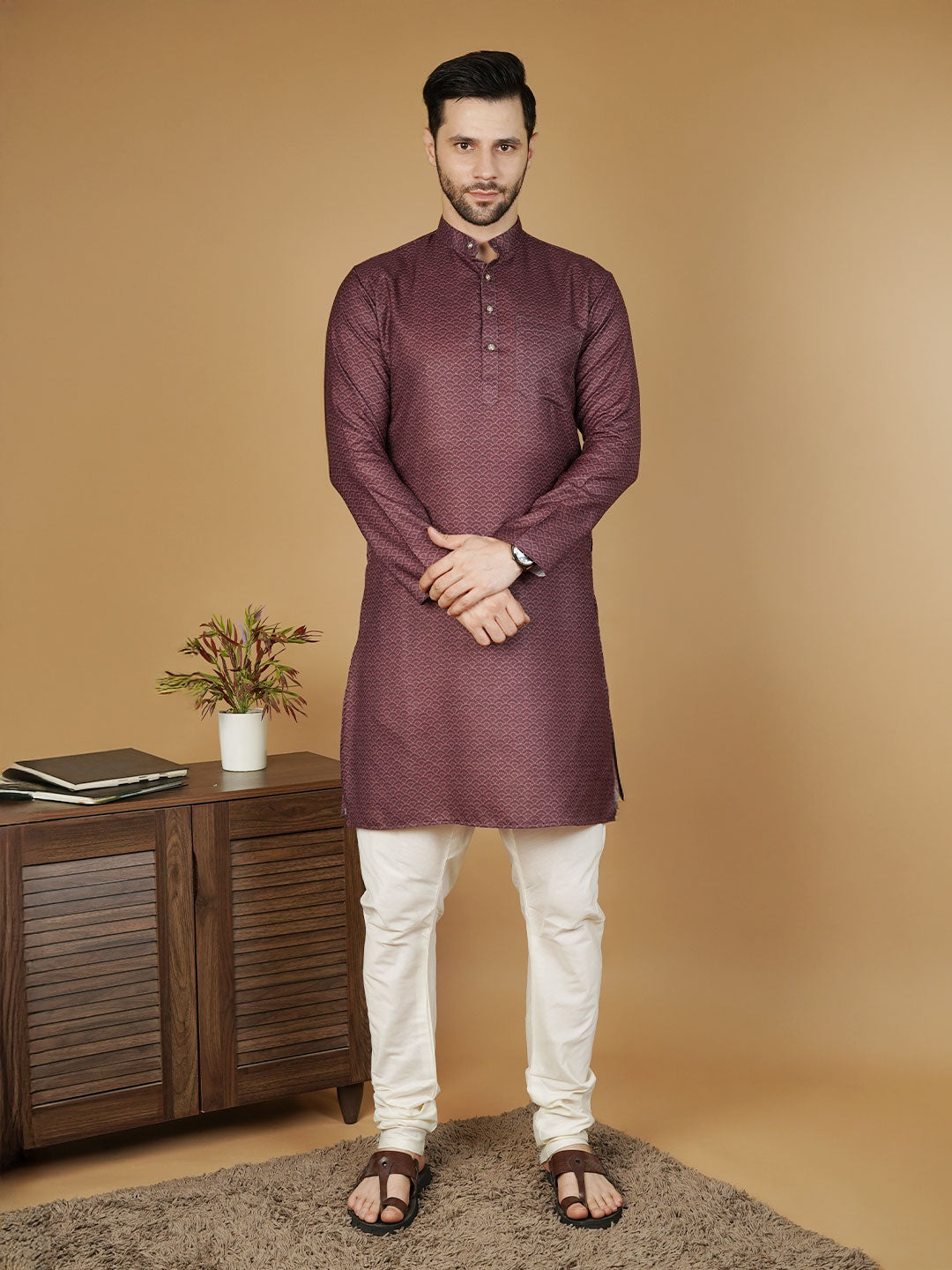Cotton Printed Red Kurta