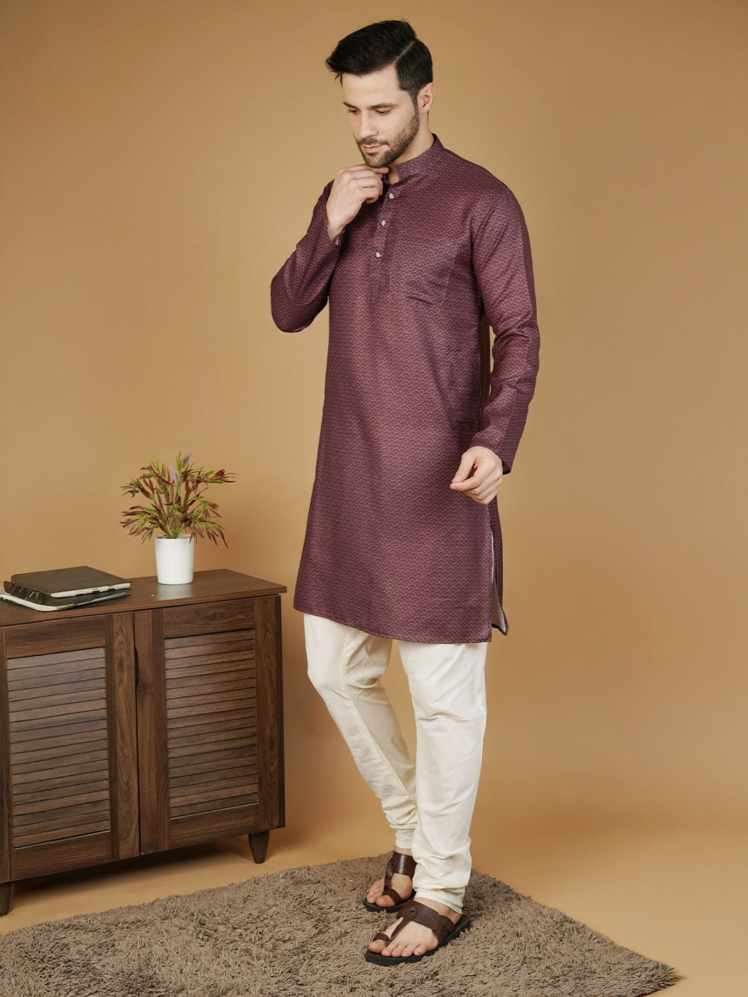 Cotton Printed Red Kurta