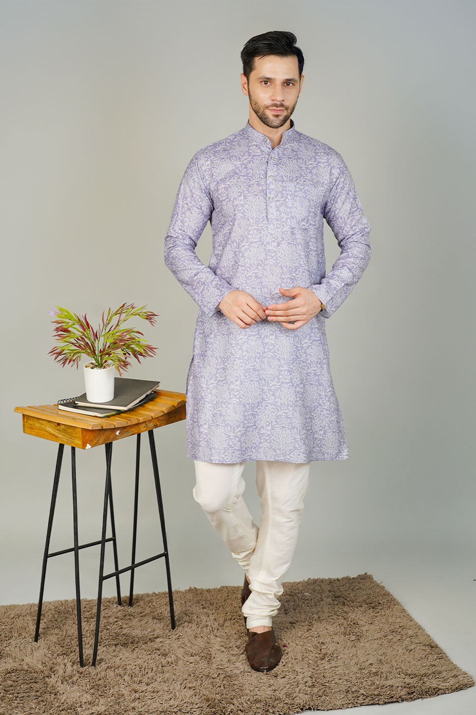 Cotton Printed Purple Kurta