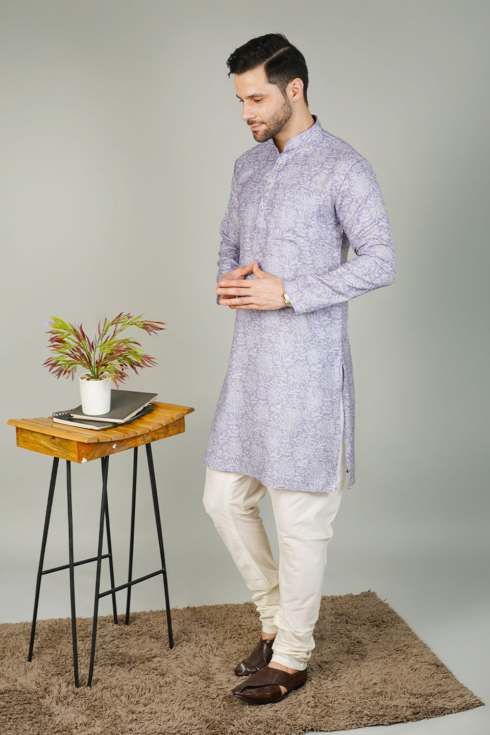 Cotton Printed Purple Kurta