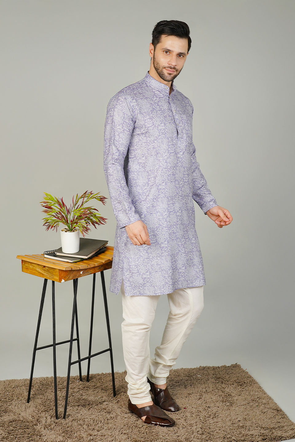 Cotton Printed Purple Kurta