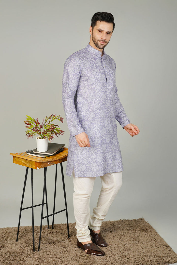 Cotton Printed Purple Kurta