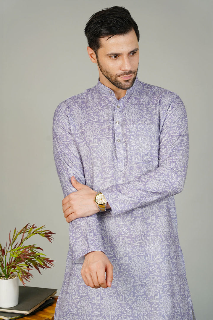 Cotton Printed Purple Kurta