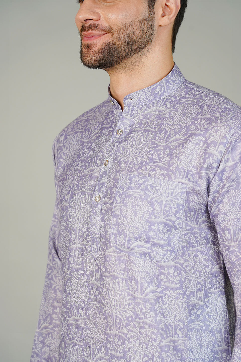 Cotton Printed Purple Kurta