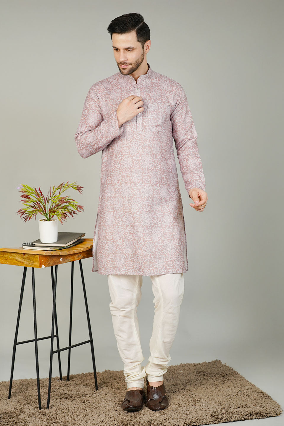 Cotton Printed Brown Kurta