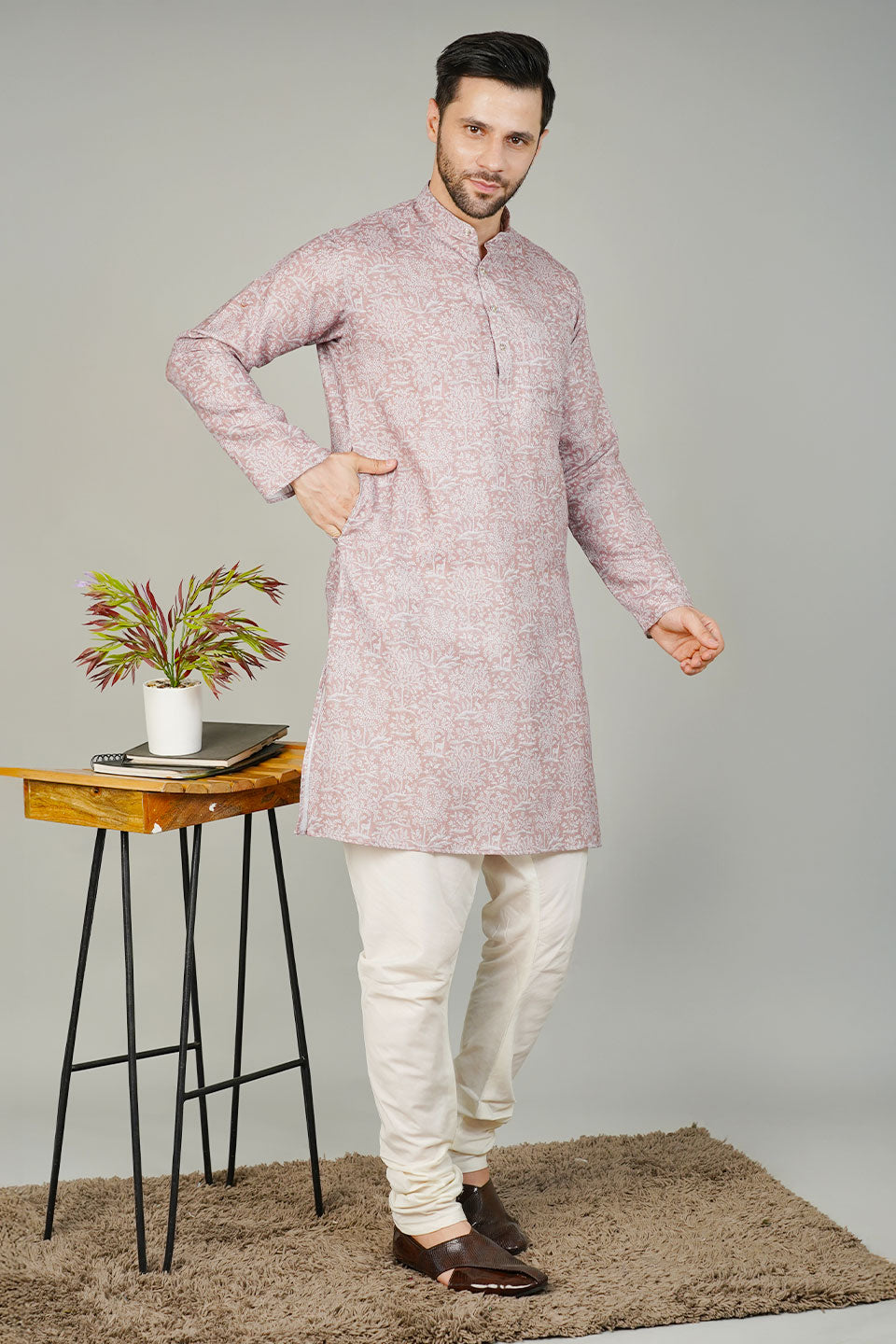 Cotton Printed Brown Kurta