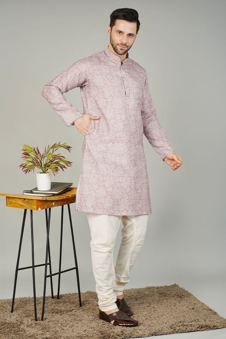 Cotton Printed Brown Kurta