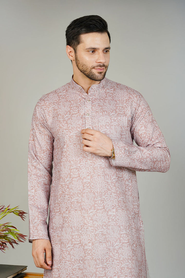 Cotton Printed Brown Kurta