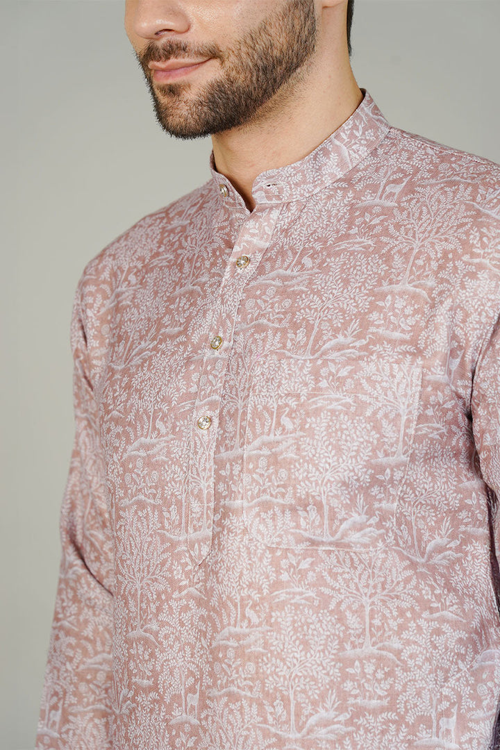 Cotton Printed Brown Kurta