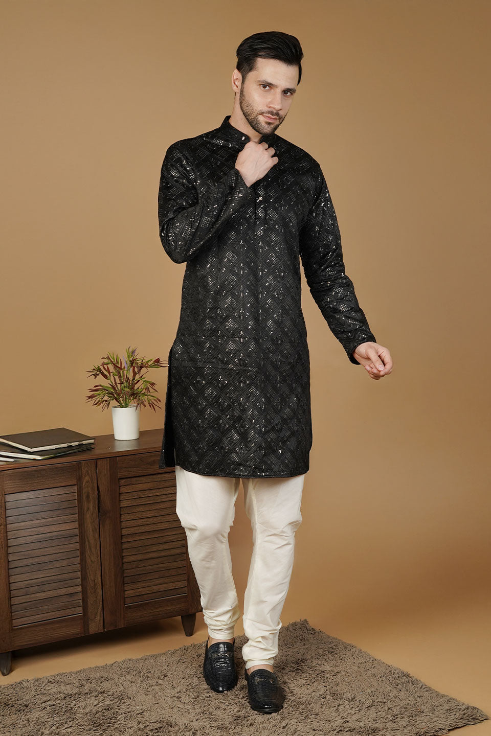 Rayon Emrbroidery Black Kurta