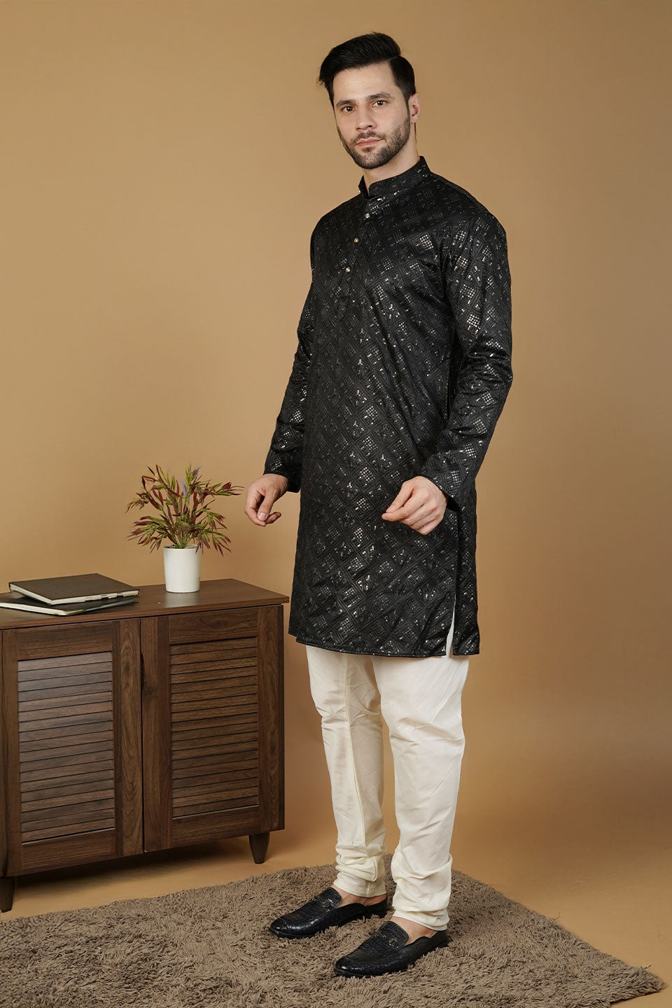 Rayon Emrbroidery Black Kurta