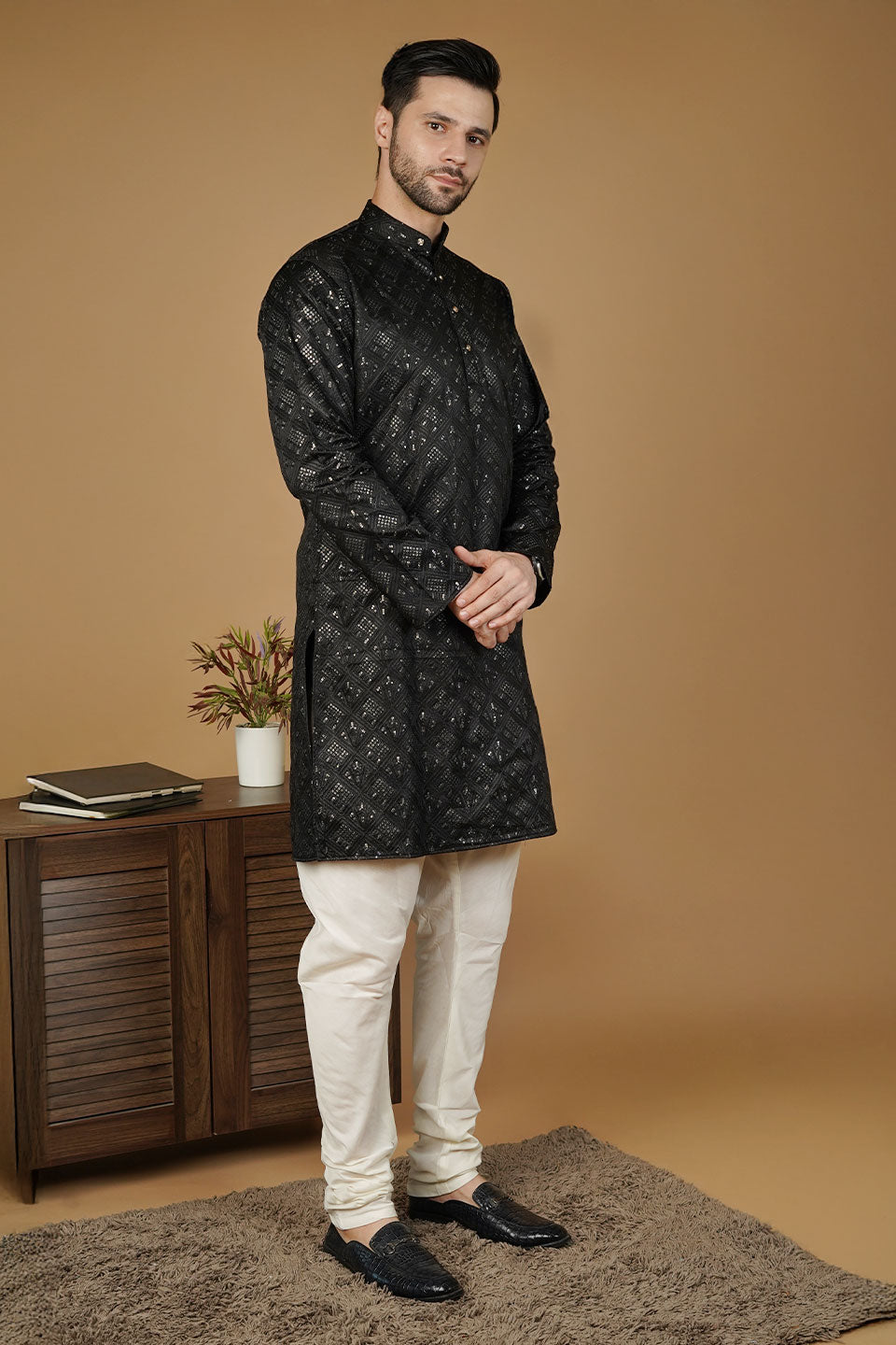 Rayon Emrbroidery Black Kurta