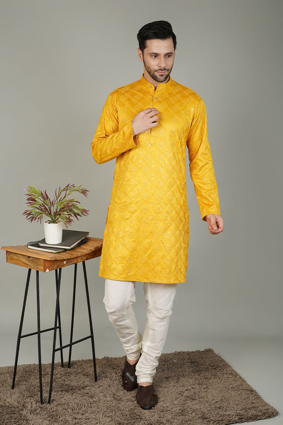 Rayon Emrbroidery Yellow Kurta