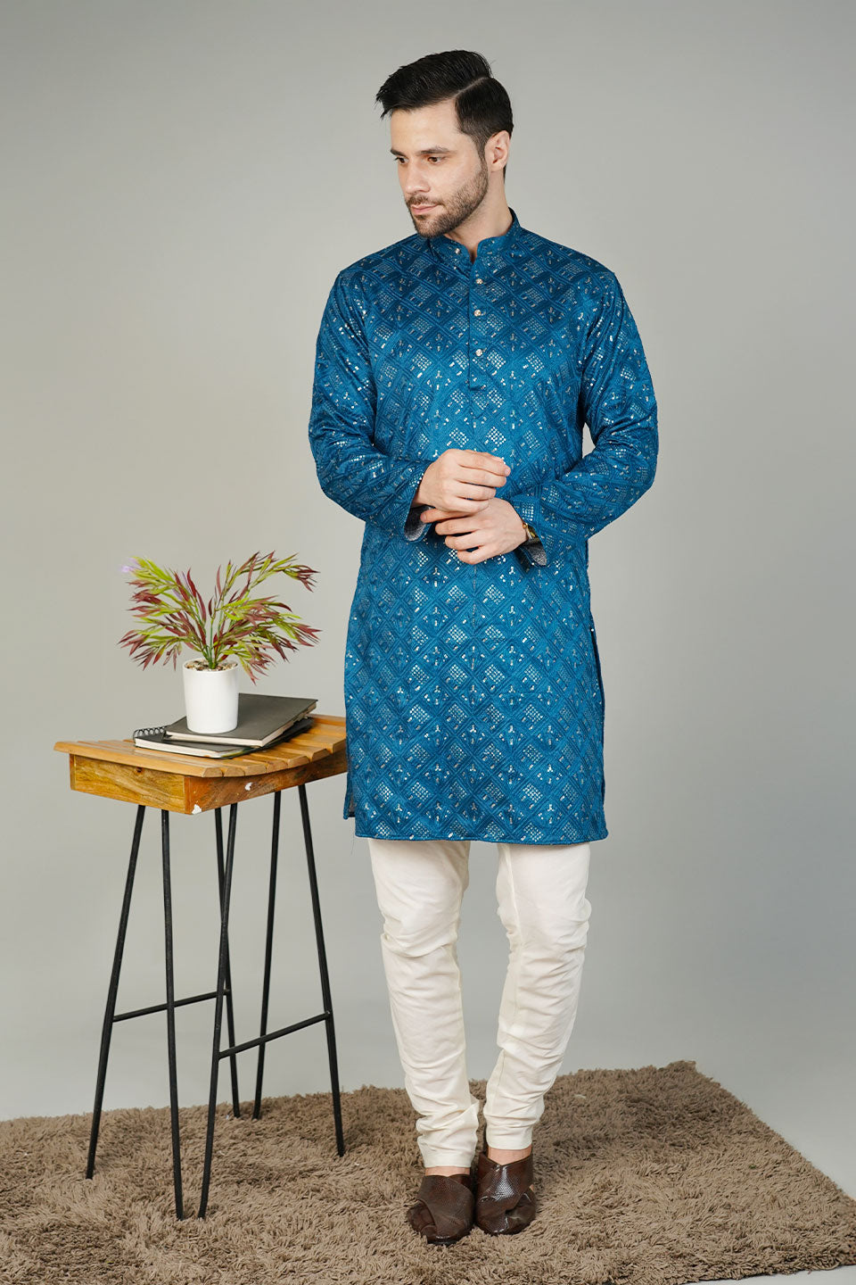 Rayon Emrbroidery Blue Kurta