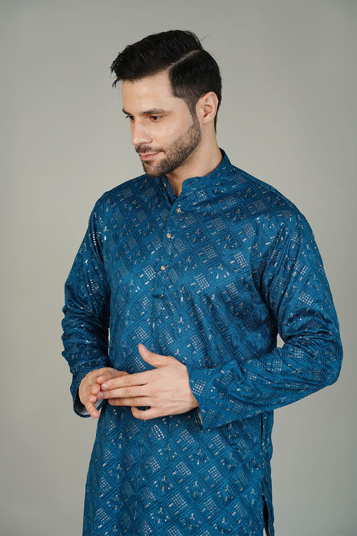 Rayon Emrbroidery Blue Kurta