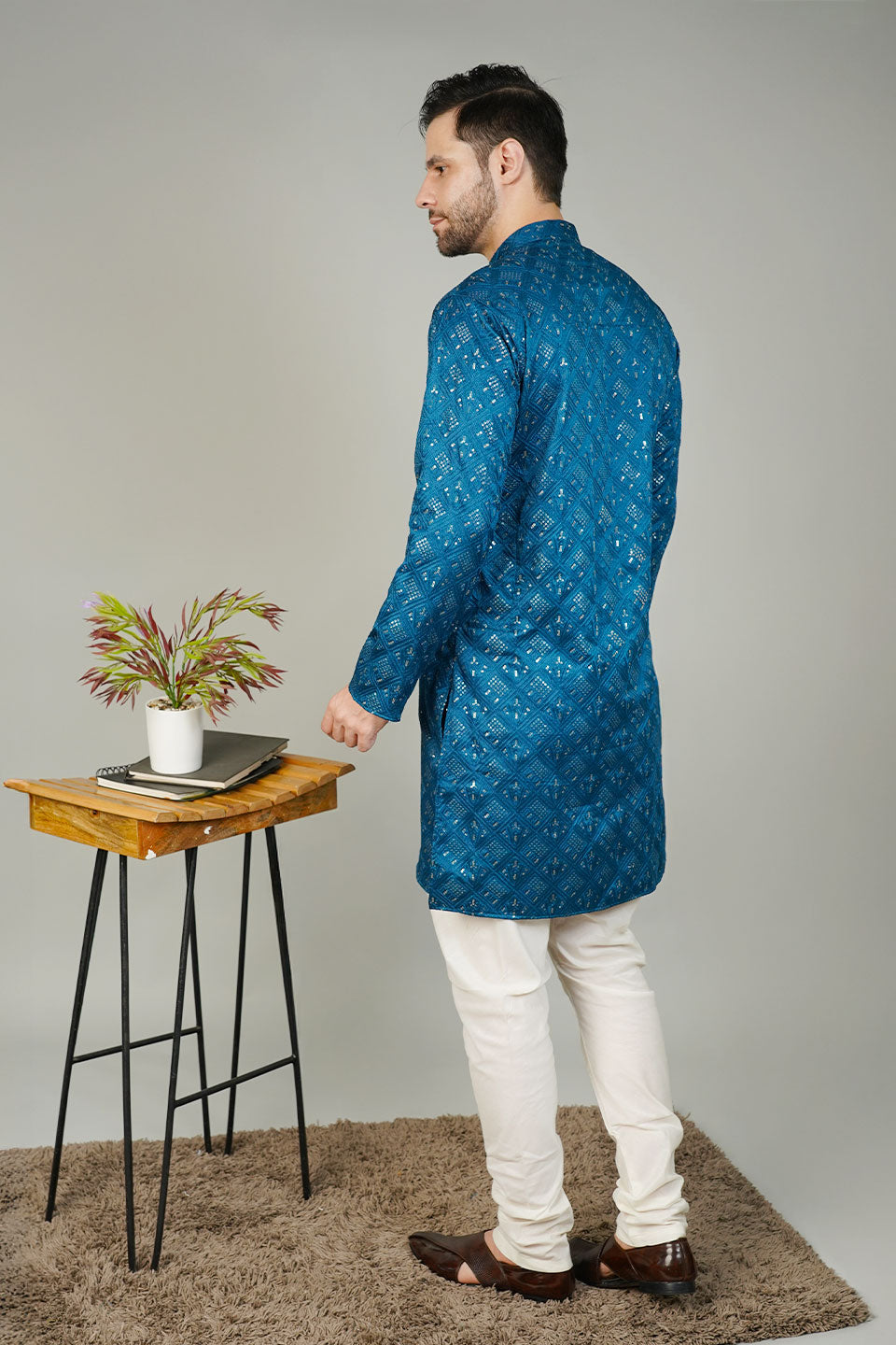 Rayon Emrbroidery Blue Kurta