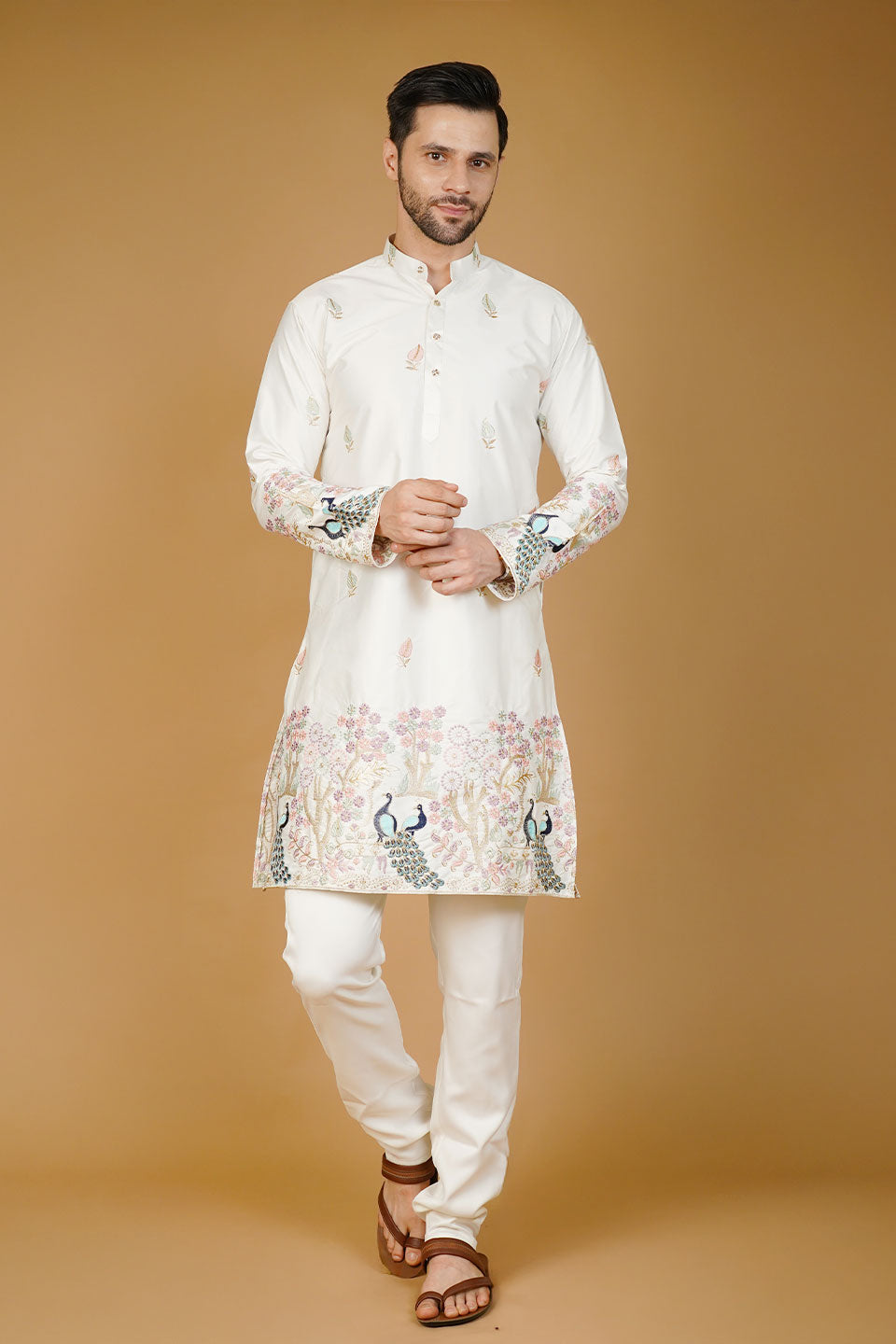 Art Silk Embroidery White Kurta
