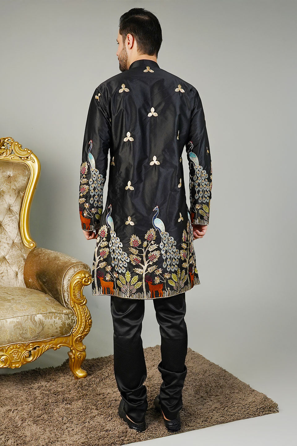 Art Silk Embroidery Black Kurta