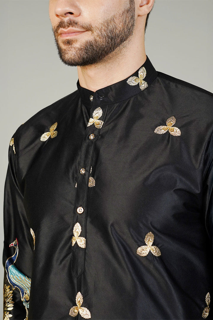 Art Silk Embroidery Black Kurta