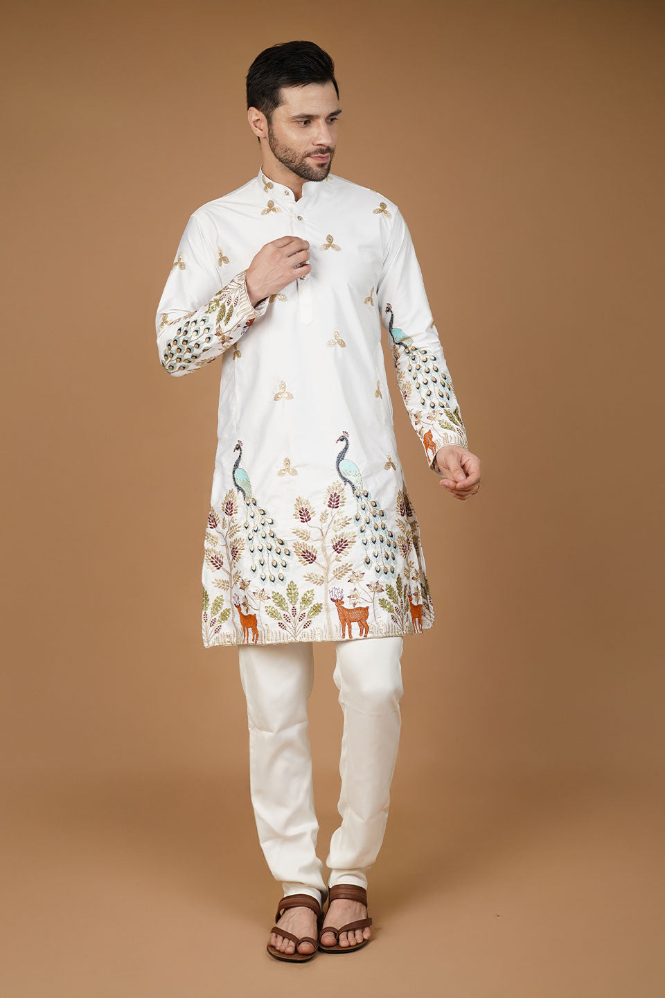 Art Silk Embroidery White Kurta