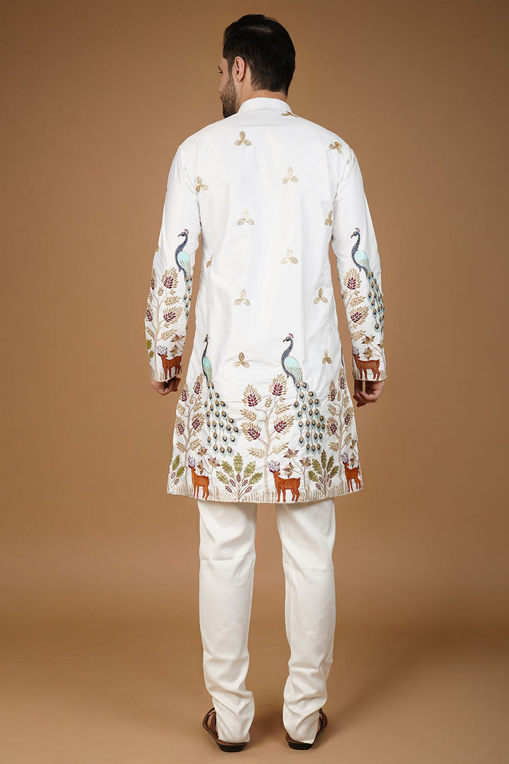 Art Silk Embroidery White Kurta