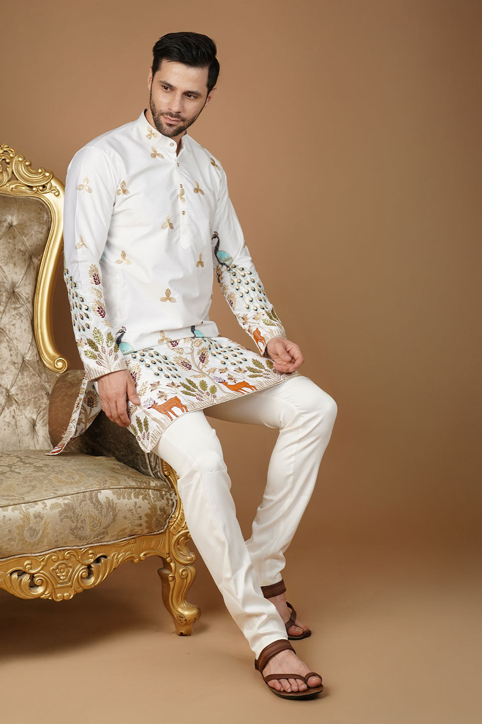 Art Silk Embroidery White Kurta