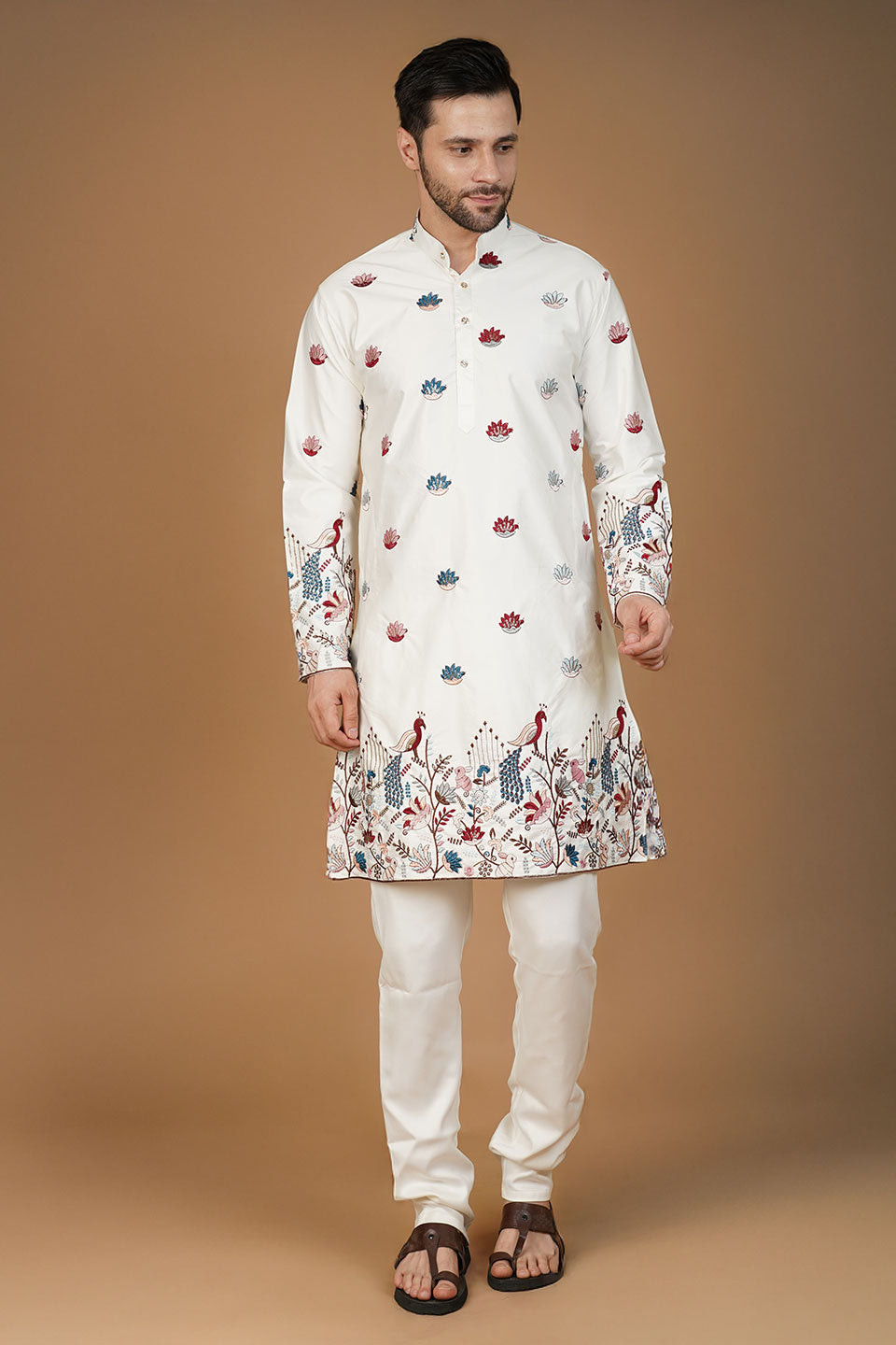 Art Silk Embroidery White Kurta
