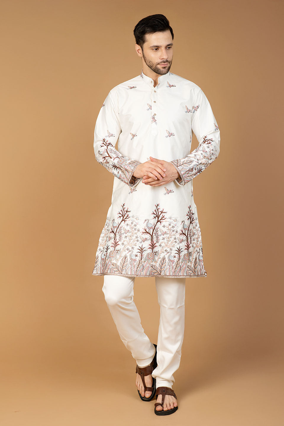 Art Silk Embroidery White Kurta