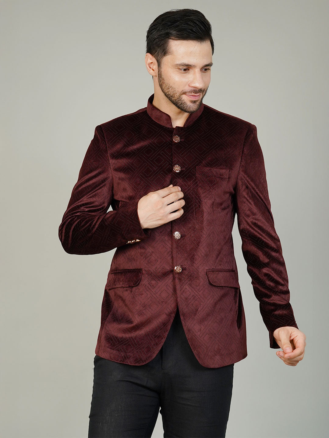 Velvet Maroon Bandhgala