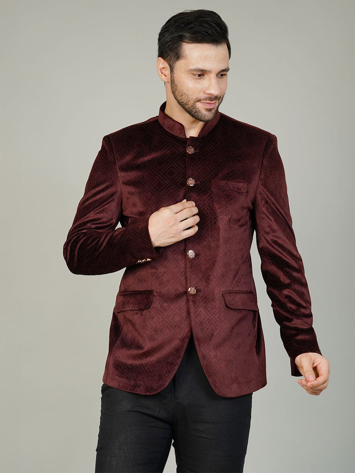Velvet Maroon Bandhgala