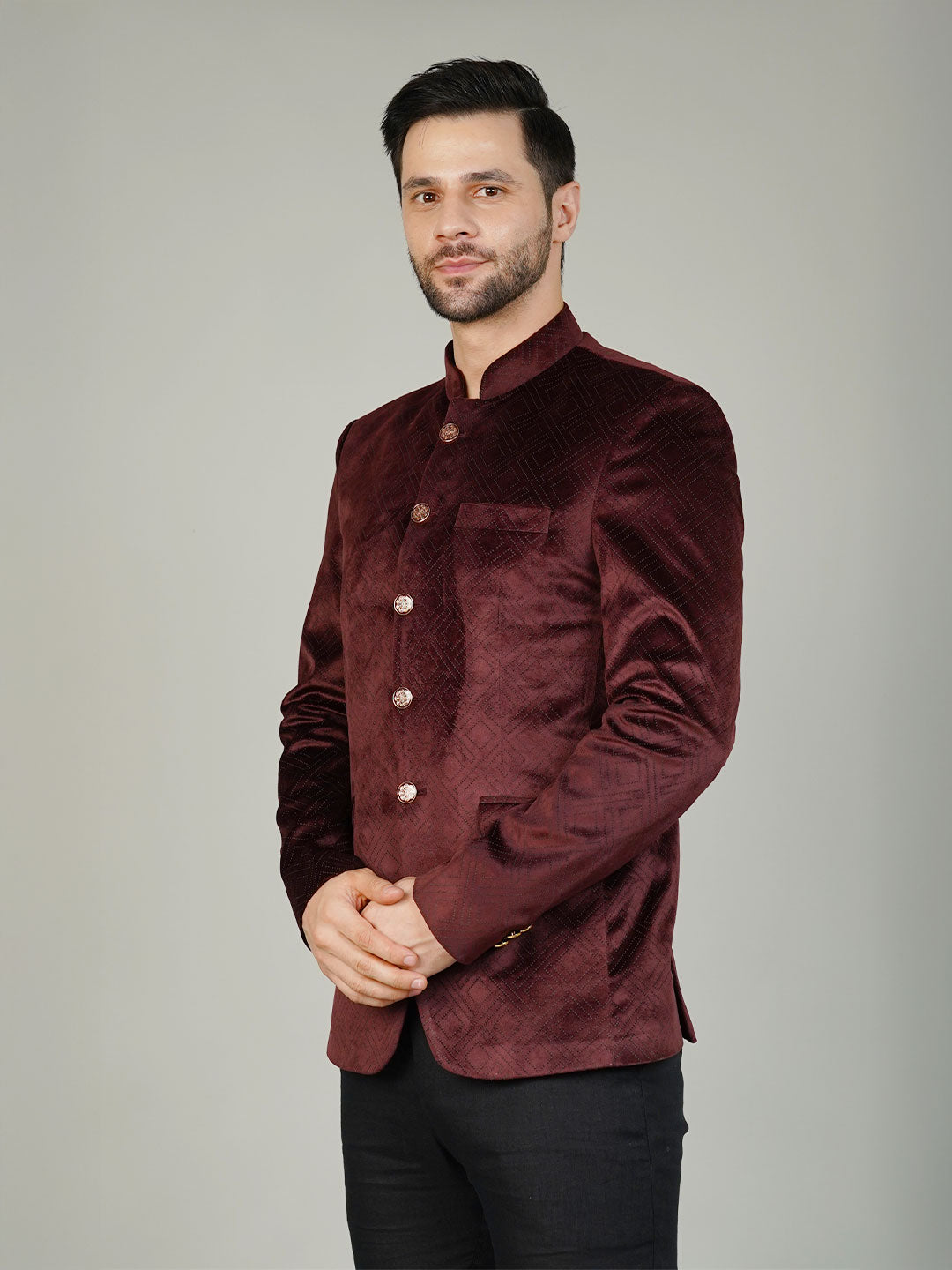 Velvet Maroon Bandhgala