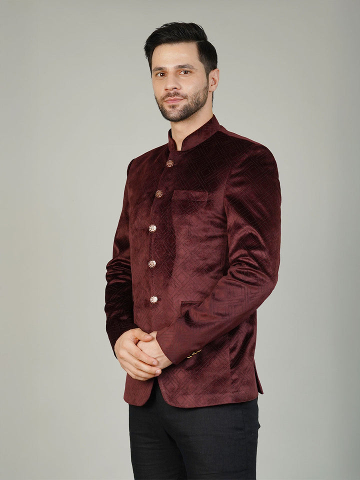 Velvet Maroon Bandhgala