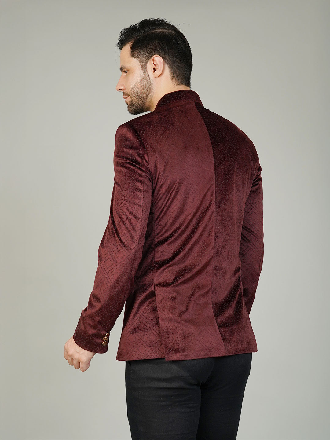 Velvet Maroon Bandhgala