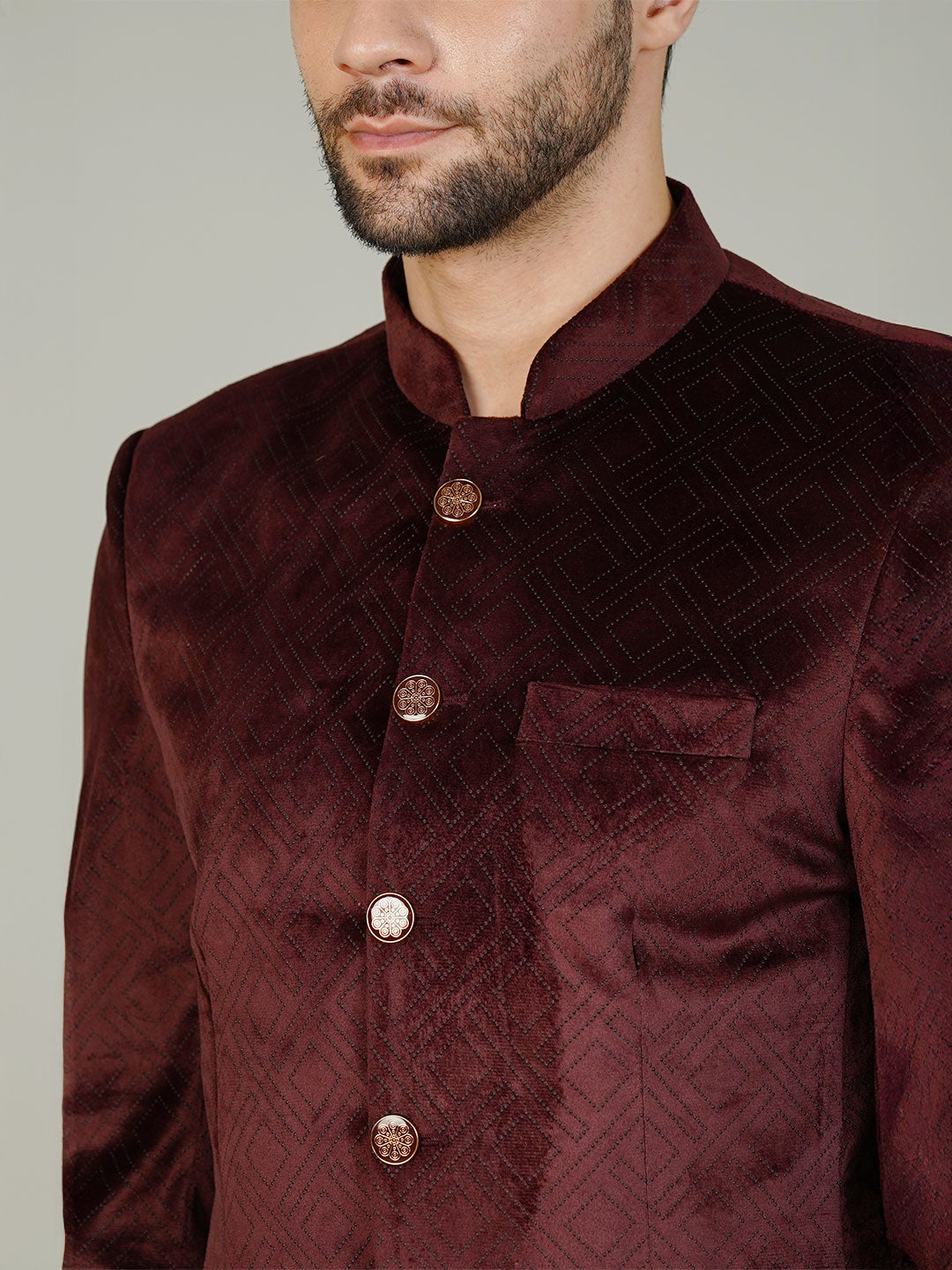 Velvet Maroon Bandhgala