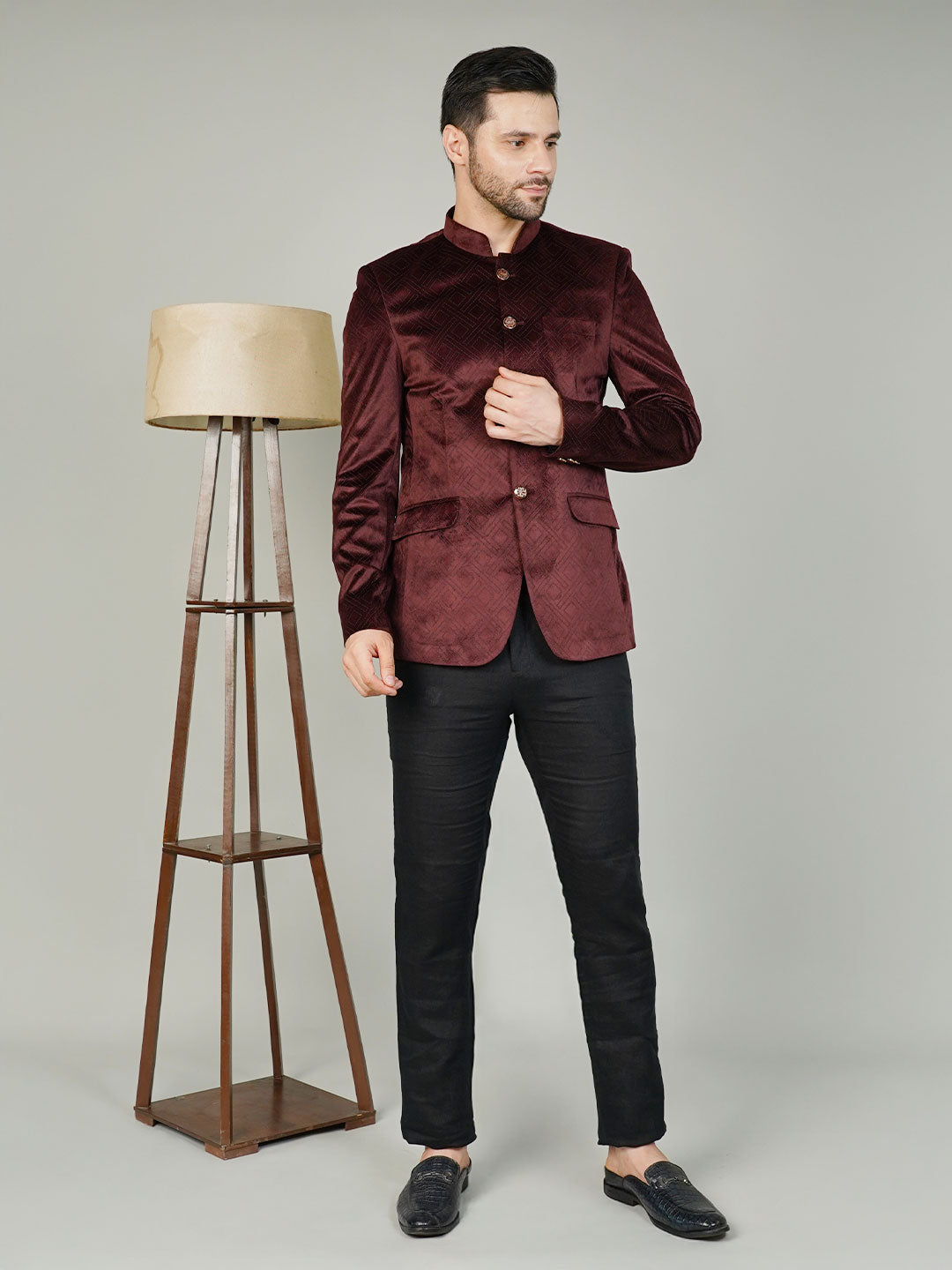 Velvet Maroon Bandhgala