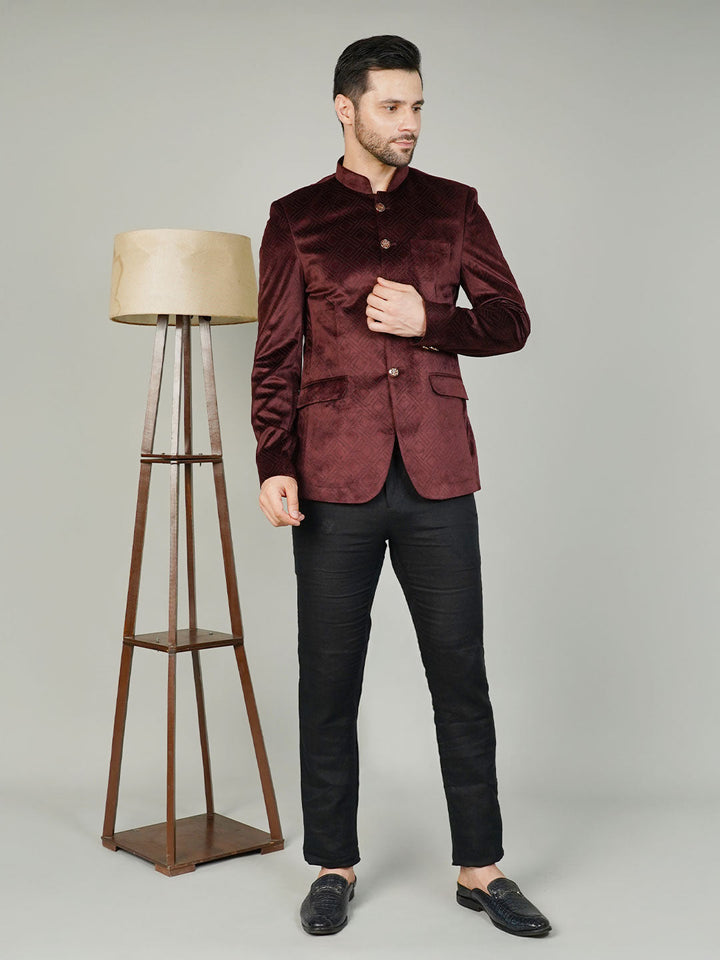 Velvet Maroon Bandhgala