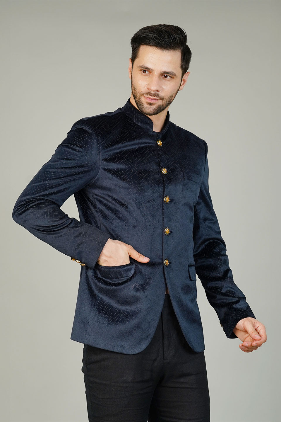 Velvet Blue Bandhgala