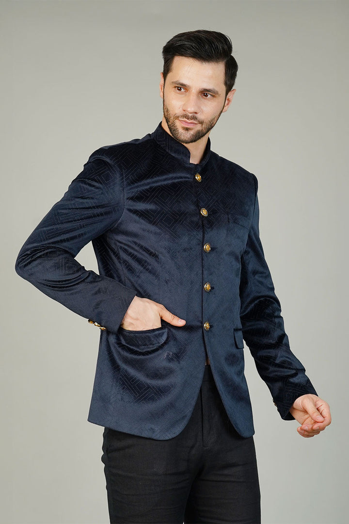 Velvet Blue Bandhgala