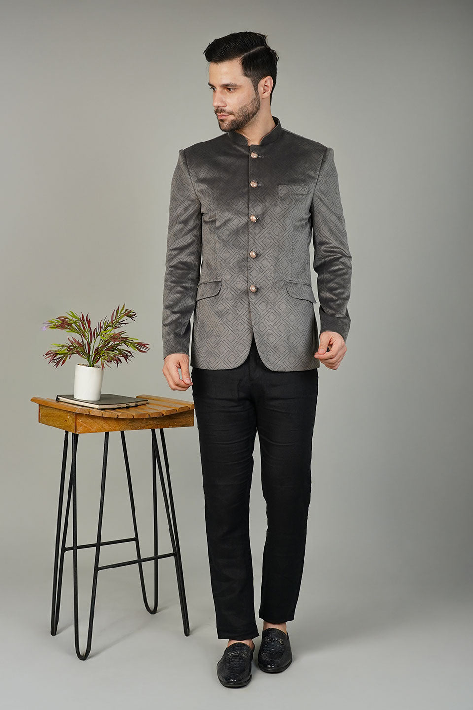 Velvet Grey Bandhgala
