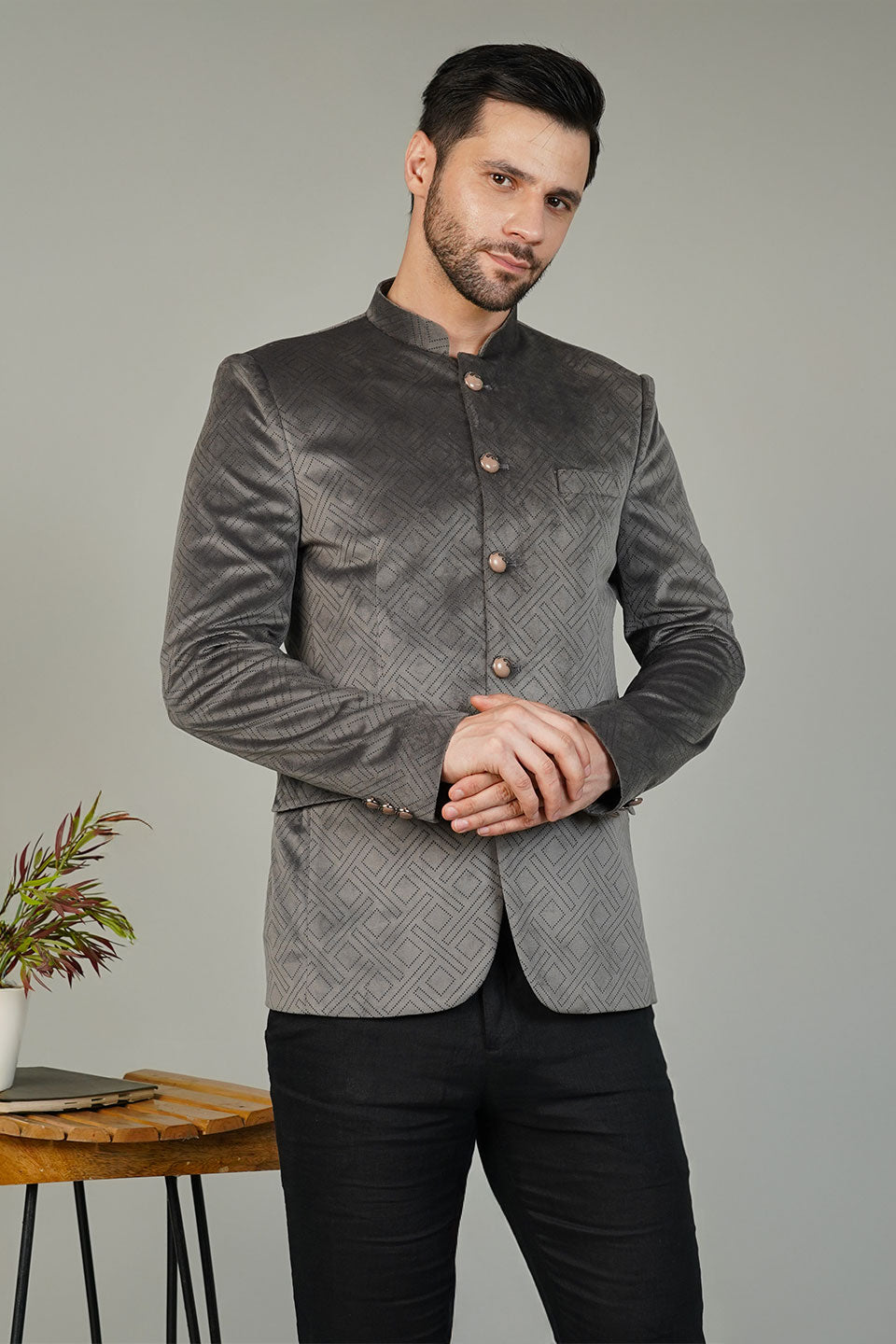 Velvet Grey Bandhgala